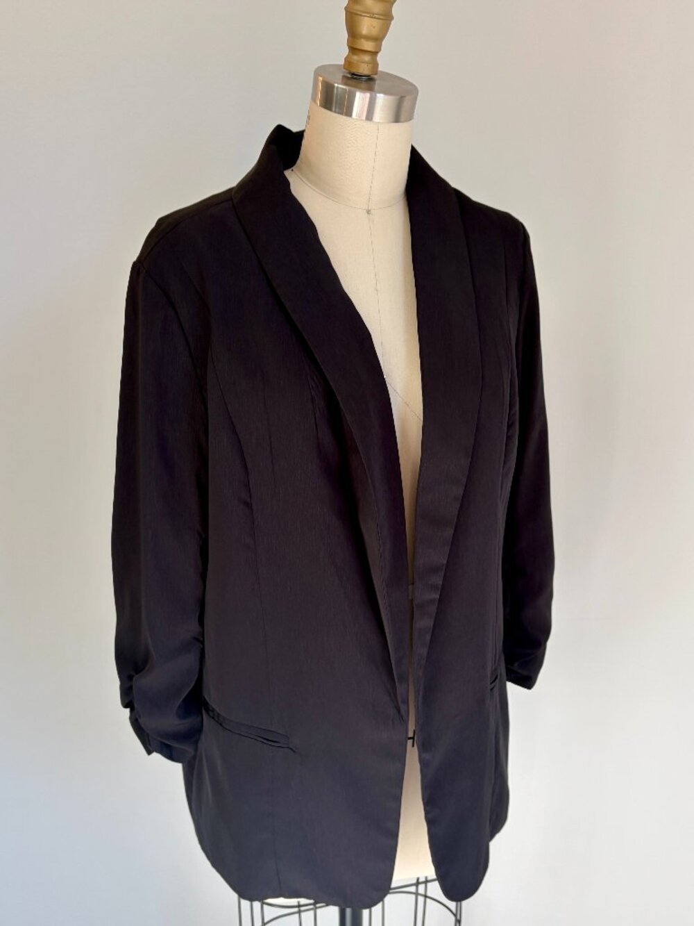 Alfani Black Boyfriend Blazer w/ Rushed 3/4 Length Sleeves & Shawl Collar- M